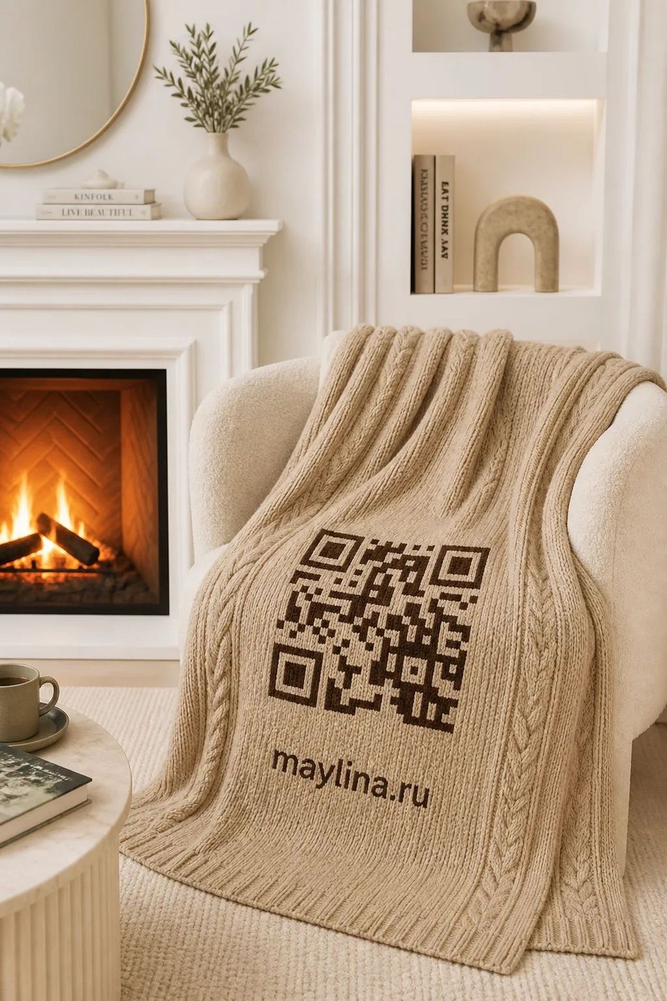 Плед с вывязанным логотипом и QR-кодом